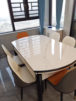 Ensemble table et chaises de salle à manger en bois massif et pierre frittée, style italien, luxe léger, moderne, convertible, pliable, extensible, pour hôtel