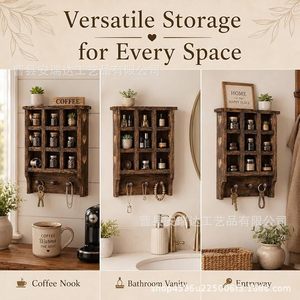 Wooden Storage Rack Wall Mounted 3 Tier Multi Compartment Organizer For Keys Perfume Tea Display <b>Desktop</b> Use - Product Image 5