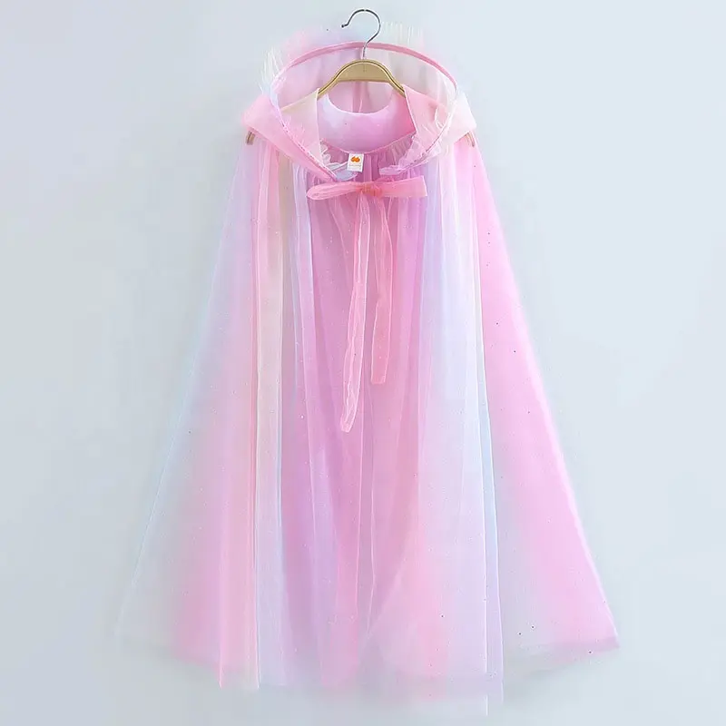 Beautiful Kids Costume Clothes Princess Cape Sparkle Tulle Girls Hooded Cloak On Dress Tutu Skirts