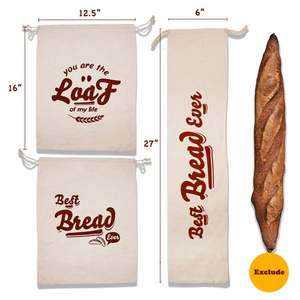 Sac à baguette en lin-Simple 8X27 "idéal pour le pain baguette fait maison, non blanchi, stockage des aliments réutilisables, pendaison de crémaillère et - Product Image 2