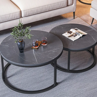 Table basse contemporaine ronde en métal noir et or, avec plateau en verre, marbre ou bois MDF, ensemble de 3 tables gigognes