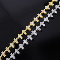 Collar de Cadena Cubana de Aleación con Cruz y Trébol, Incrustaciones de Diamantes, Oro y Plata, para Hombres y Mujeres, Joyería Hip Hop, Accesorios de Moda, Regalo