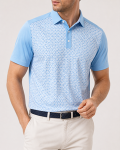 T-shirt de golf formel pour homme de haute qualité, imprimé lettres, en jersey de performance, avec motif en tissu tricoté imprimé par transfert thermique, couleur foncée - Product Image 4