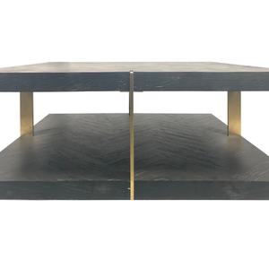 โต๊ะกาแฟไม้ทรงสี่เหลี่ยมผืนผ้า ดีไซน์ทันสมัย วีเนียร์ไม้โอ๊ค ตกแต่งโลหะสีทอง หรูหรา - Product Image 2