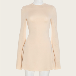 Viviblook D25DS429 automne hiver nouvelle couleur unie décontracté coupe ajustée à manches longues a-ligne Mini robe pour les femmes - Product Image 1