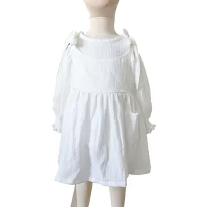 Personalizado sólido bebé niña vestido de muselina sin mangas casual ropa de verano con dos bolsillos