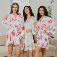 FUNG 8008 Nouvelle Arrivée Robes de Demoiselle d'Honneur d'Été Imprimées en Polyester Tissé Satiné Longueur Genou Kimono Floral