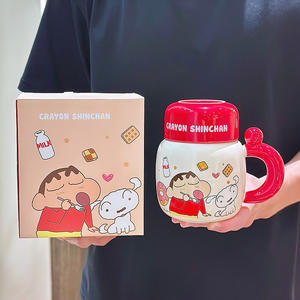 Crayon Shinchan Ceramic <b>Mug</b> <b>With</b> <b>Lid</b> And Handle Leak Proof Gift For Girls Spring 2025 Zuo Mu - Product Image 2