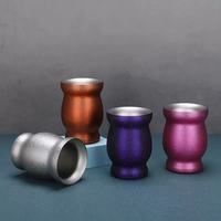 Tasse à maté personnalisée 4oz 8oz en acier inoxydable à double paroi, isolée sous vide, motif grain de bois, avec paille bombilla, cadeau