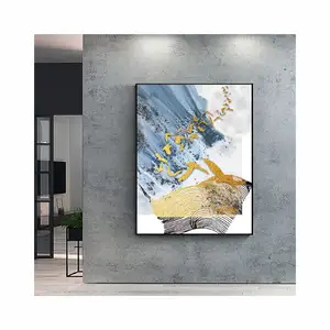 Abstract Gold Mountain and Bird Luxury Wall Art Canvas Oil Painting Print for Home Living Room Decor