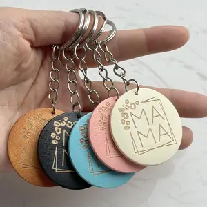 Promotional Gift Key Ring Creative Round Pendant Keyring MAMA Sign Pendant Wooden Key Chain Keychain For Mother's Day Gift