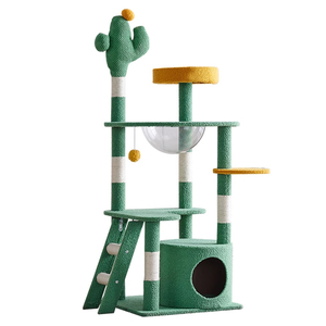 Arbre à <span class=keywords><strong>chat</strong></span> de luxe Tour murale en bois Arbre a <span class=keywords><strong>Chat</strong></span> Cactus et champignon Design avec des matériaux en peluche Jouet du sol au plafond pour chats - Product Image 4