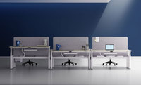 Bureau de travail réglable avec cloisons, utilisable comme bureau debout, adapté aux espaces de travail ouverts