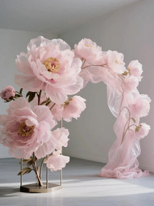 Fleur géante de pivoine en organza rose pour la décoration de fond de cérémonie de mariage, ornement de sol extérieur - Product Image 4