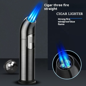 Nouveau briquet miniature rechargeable au butane coupe-vent, flamme à 3 jets, design luxueux, logo personnalisé, cadeau d'affaires en métal avec boîte cadeau - Product Image 2