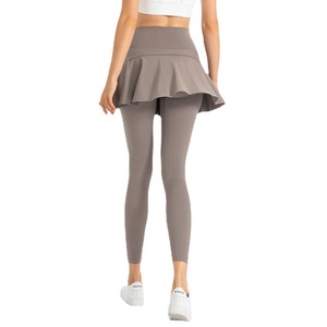 Women's Two Piece Stretchy Sports Pants Skirt With Ruffle For Yoga Fitness Tennis Badminton Running Workout Purple - Product Image 4