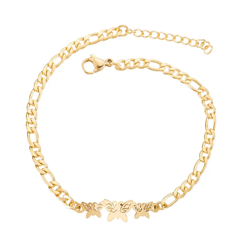 Stainless Steel Gold Plated Butterfly Chain Bracelet Moon Star Charm Adjustable Women Bracelet Jewelry