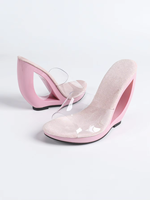 Sandalias de cuña con plataforma para mujer, con correa de PVC transparente, diseño hueco en U, estilo mule, de punta abierta, sin cordones, en negro, rosa, rojo y nude, tallas EU35-EU42