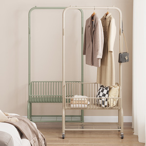 Clothes Rack Floor Standing Mobile <b>Storage</b> Organizer With <b>Basket</b> For Bedroom And Overnight Clothes - Product Image 3