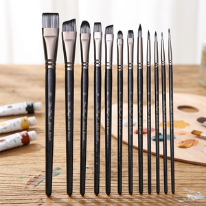 ZHUTING HB122 Professional 12-Piece Filbert <b>Brush</b> Set Wood Handle Synthetic Nylon Watercolor Oil Acrylic <b>Nail</b> Art Face/ Body - Product Image 3