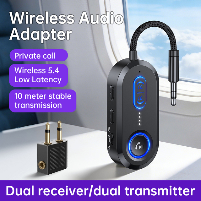 Newest Dual Mode 2 in 1 BT Audio Receiver and Transmitter Wireless Adapter for Car Airplane TV Headphones Speaker