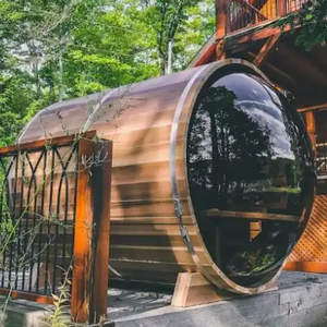 Sauna de Madera Eléctrica para 6-7 Personas con Ventanas Panorámicas de Vidrio; Sauna de Vapor Tipo Barril para Exteriores, Lista para Usar - Product Image 2