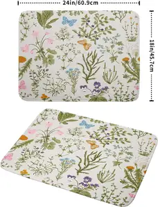 Tapete de secagem de pratos de ervas e flores silvestres 18x24 Polegada absorvente de microfibra almofada de secagem de pratos de plantas de sálvia tapete de escorredor de pratos