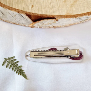 Barrettes de cheveux hawaïennes faites à la main en résine époxy véritable <span class=keywords><strong>rouge</strong></span> foncé séché et pressé avec des fleurs pour femmes - Product Image 3