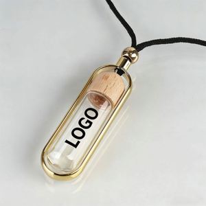 10ml High-end Vehicle-<b>mounted</b> Wooden Lid Round-headed Gold bar Volatile Aromatic Pendant Perfume Bottle Glass Empty Bottle - Product Image 1