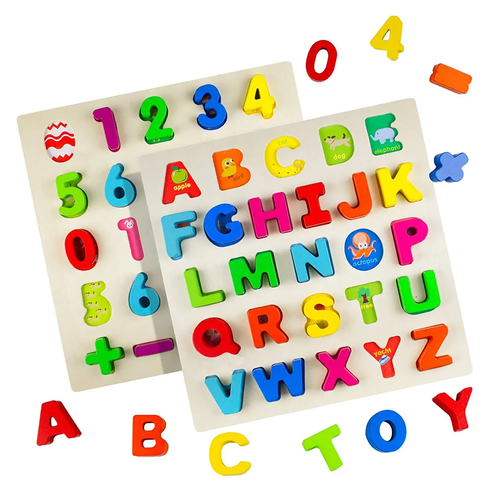 Wooden Alphabet Puzzle and Number Puzzle Set for Toddlers ABC Puzzle Board for Kids Educational Toys Baby Learning Blocks