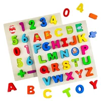 Set Teka-teki Alfabet dan Angka dari Kayu untuk Balita, Papan Teka-teki ABC untuk Mainan Pendidikan Anak-anak, Blok Belajar Bayi