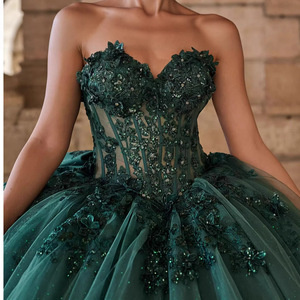 Vestidos de Quinceañera <span class=keywords><strong>Verde</strong></span> <span class=keywords><strong>Esmeralda</strong></span> sin Tirantes, con Encaje y Lentejuelas, <span class=keywords><strong>Vestido</strong></span> de <span class=keywords><strong>Fiesta</strong></span>, <span class=keywords><strong>Vestido</strong></span> de Graduación, Vestidos de 15 Años Personalizados - Product Image 4
