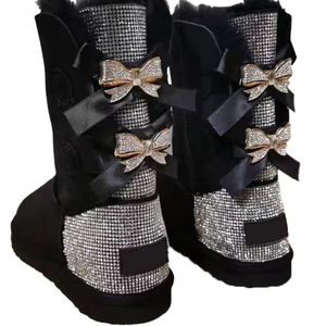 Bottes de neige pour femmes en peau de mouton avec nœud, logo personnalisé, diamant brillant, chaudes pour l'hiver, nouvelle mode 2026 - Product Image 5