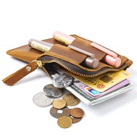 Dompet Kartu Kulit Asli Pria Minimalis Tipis Desainer dengan Kantong Pena Dompet Koin Kulit Wanita dengan Resleting