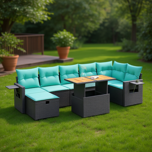 Conjunto de Sofás de Patio de Ratán Sintético Gris con Cojines, Muebles de Jardín para Exteriores, Diseño Contemporáneo, Impermeable - Product Image 2