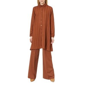 Wholesale Women Brown Turn Down Collar <strong>Long</strong> <strong>Sleeve</strong> Button up Loose <strong>Tunic</strong> <strong>Tops</strong> - Product Image 2