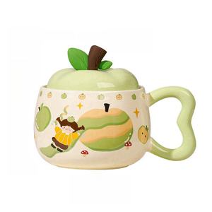 Girls Apple ceramic Cup High appearance level Drink cup New <b>mug</b> with lid breakfast milk cup <b>gift</b> - Product Image 1