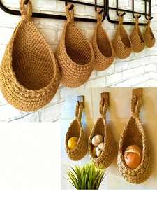 Wall Hanging Fruit Basket Bohemian Style Handwoven Wall Hanging Baskets for Kitchen Potato Onion <b>Vegetable</b> <b>Storage</b> Basket - Product Image 1