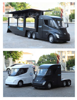 Modèle de camion semi-remorque Tesla miniature à l'échelle 1/32, avec son et lumière, 6 portes ouvrables, fonction de recul, construction en alliage, emballage en boîte, batterie