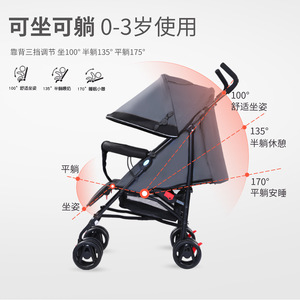 รถเข็นเด็กพับได้น้ำหนักเบาพร้อมระบบกันกระแทกแบบสี่ล้อสำหรับเด็กทารก สีเทา สีดำ สีน้ำเงิน - Product Image 2