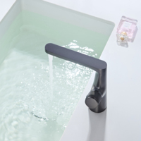 Grifo Mezclador de Agua Fría y Caliente Moderno para Lavabo de Baño, Diseño de Latón Sólido Montado en Cubierta de un Solo Orificio, Acabado Ennegrecido
