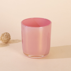 Custom Pink Iridescent Candle Cup Vessels Clay Glass Candle Jar Packaging With Lid