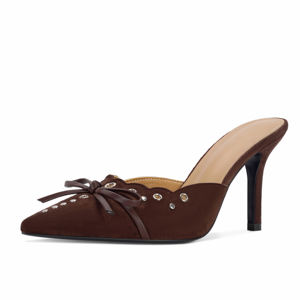 Célèbre marque femmes robe fête mariage arc sans lacet clouté bout pointu talons aiguilles sandales <span class=keywords><strong>Mules</strong></span> - Product Image 5