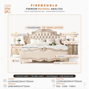 <span class=keywords><strong>Letto</strong></span> Matrimoniale King Size in Pelle di Lusso Francese 180x200, Suite Nuziale Intagliata a Mano, Camera da <span class=keywords><strong>Letto</strong></span> Principale in Legno di Faggio Massiccio - Product Image 6