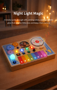 Tableau d'activités multifonctionnel en bois pour DJ, avec lumières LED, interrupteurs, jouet musical Montessori avec <span class=keywords><strong>piano</strong></span> pour enfants, fabriqué sur mesure - Product Image 4