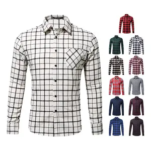 custom A variety of check pattern style Cotton Flannel shirt oversized red black plaid Single Pocket brushed Shirts