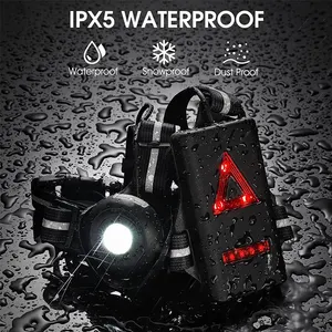 USB Bright Waterproof LED Safety Night Chest Running Light With Red Taillights For Night Runners Jogging Dog Walking