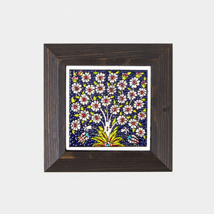 Azulejo de decoración de pared diseñado con Árbol de la vida de 10x10 cm enmarcado de cerámica pintado a mano turco de Turquía - Product Image 2