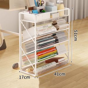 Estante de almacenamiento móvil para libros, carrito de lectura para niños <span class=keywords><strong>con</strong></span> <span class=keywords><strong>ruedas</strong></span>, estantería Simple para dormitorio de pie - Product Image 4