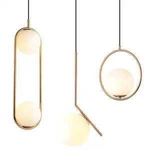 Verlichting Fabrikanten Groothandel E27 Koper/Goud Afwerking Melk Wit Glas E27 Lamphouder Hanger Plafondlamp Met 2 Lampen hoofd.